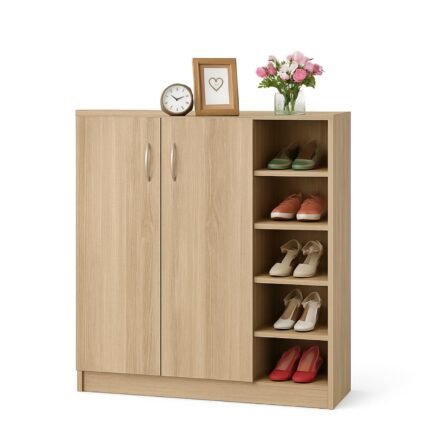 UDL SR-2809 Modern Hybrid Shoe Rack with open shelves and closed cabinet