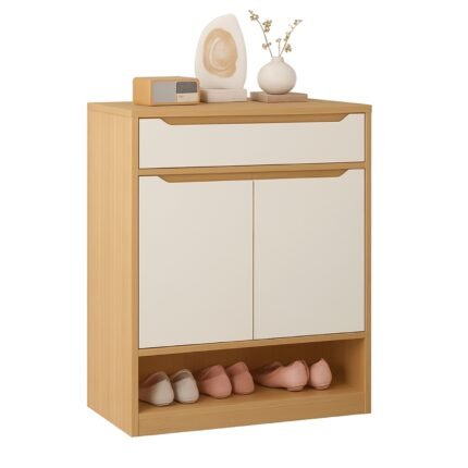 UDL SR-2811 Modern Laminated Shoe Cabinet with white doors and top drawer
