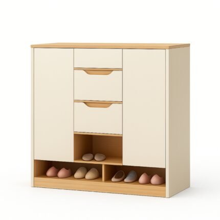 UDL SR-2813 Modern Multi-Functional Shoe Cabinet in cream and wood finish