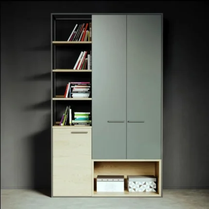 Modern storage book cabinet UDL BS-2609 with open bookshelf and closed cabinet doors