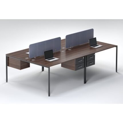 4 Person Workstation Desk with Drawers UDL OWS 824 dark walnut wood top slate blue acoustic screen black steel frame by Ultimate Designs Ltd