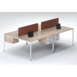4 Person Workstation Desk with Drawers UDL OWS 824 light oak tabletop terracotta orange fabric screen dividers by Ultimate Designs Ltd