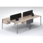 4 Person Workstation Desk with Drawers UDL OWS 824 light oak wood surface black privacy screen grey suspended pedestals by Ultimate Designs Ltd