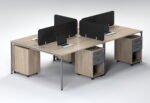 4 Person Open Workstation UDL OWS 823 light oak wood tabletop black screen partitions by Ultimate Designs Ltd
