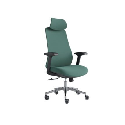 Green Director Chair UDL A21 front view with high back, head support and swivel wheels