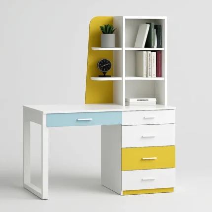 Light blue laminated board study desk with shelving unit UDL ST12