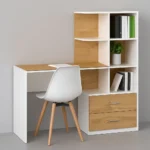 Natural oak and white minimalist study table with side shelves UDL ST13 by Ultimate Designs Ltd