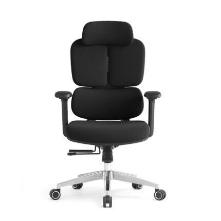 Front elevation view of black luxury ergonomic split back director chair with adjustable headrest by Ultimate Designs Ltd