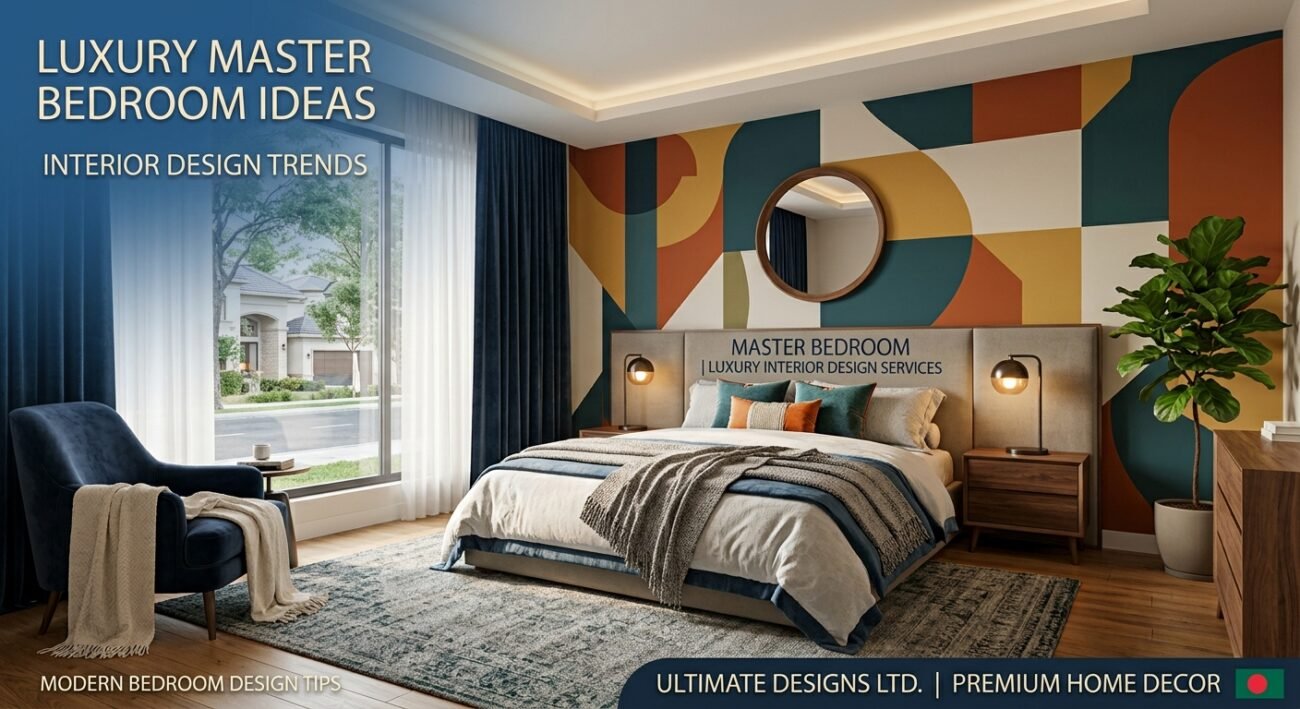 modern luxury master bedroom interior design with warm lighting