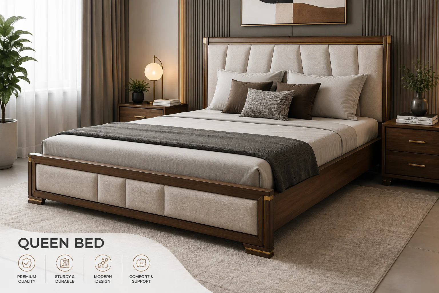 Modern Queen Bed Design for Bedroom